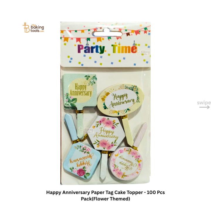 Happy Anniversary Paper Tag Cake Topper - 100 Pcs Pack(Flower Themed)