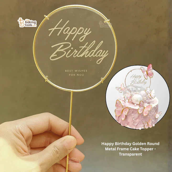 Transparent Golden Metal Happy Birthday Cake Topper