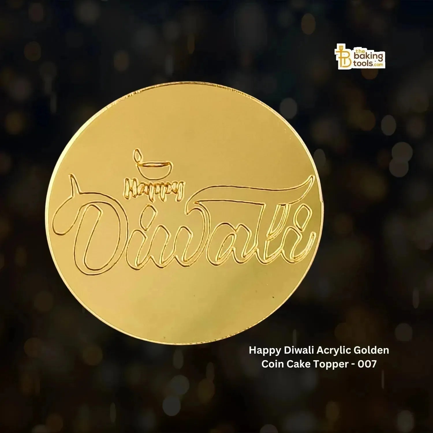 Happy Diwali Charms Acrylic Golden Coin Cake Topper - 007 - thebakingtools.com