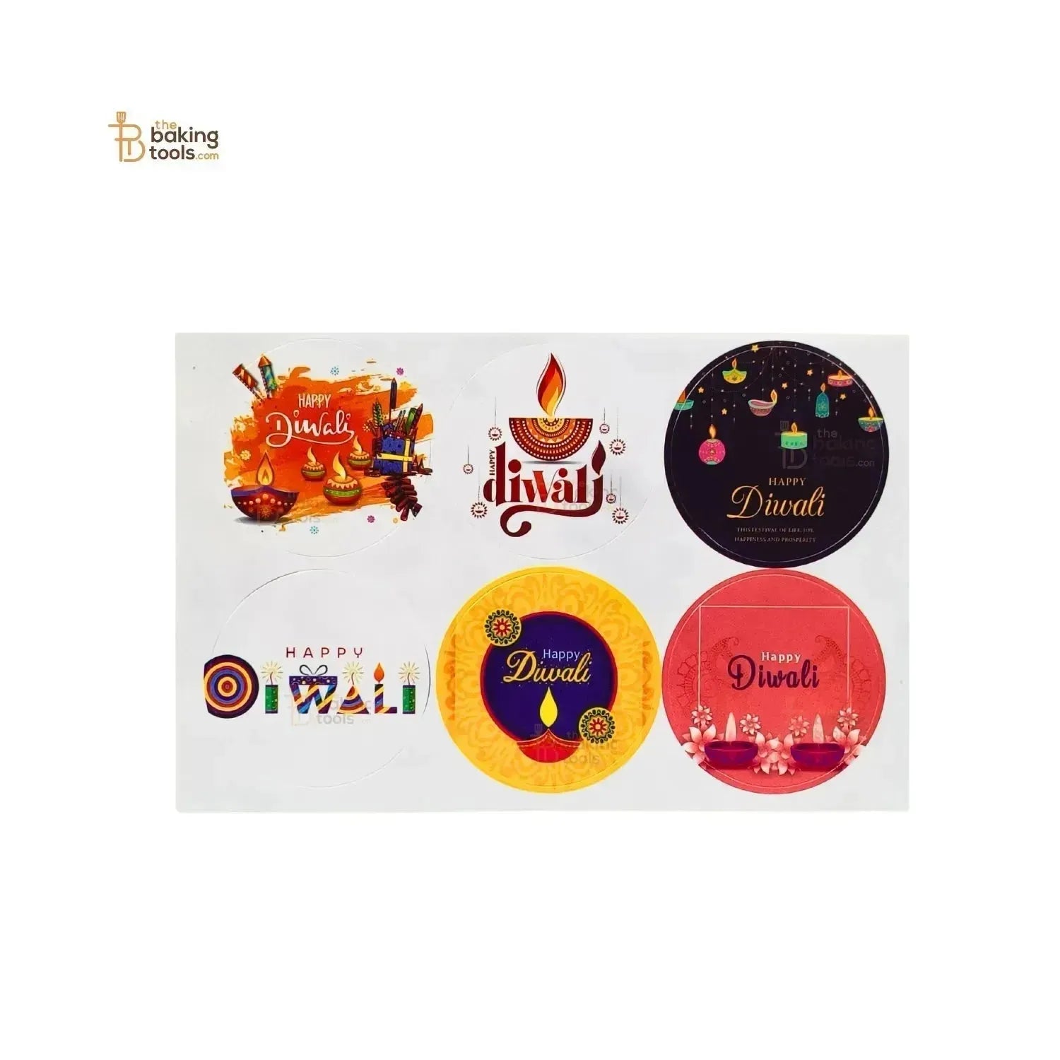 Happy Diwali Sticker Pack of 6 Pcs - 001 - thebakingtools.com