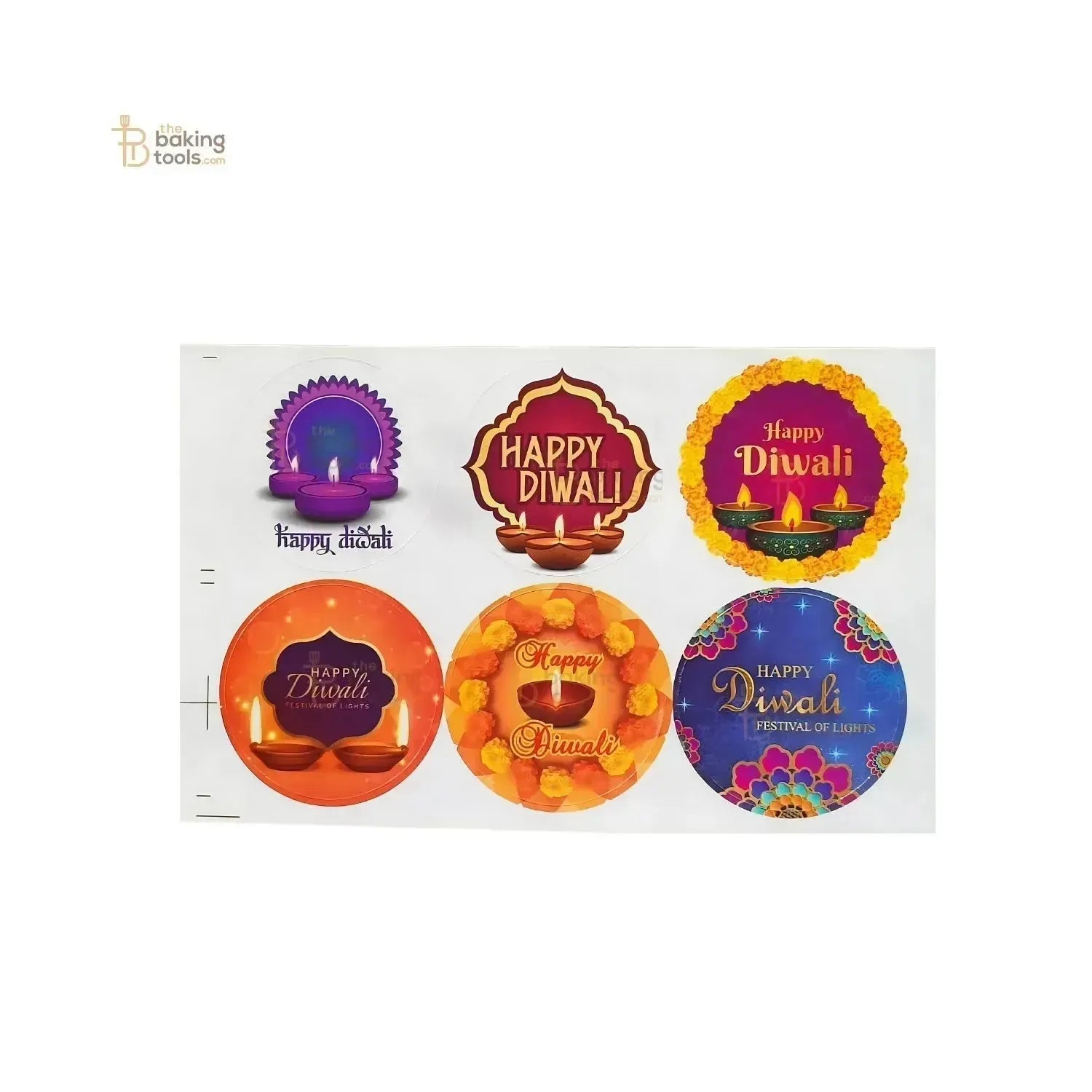 Happy Diwali Sticker Pack of 6 Pcs - 002 - thebakingtools.com