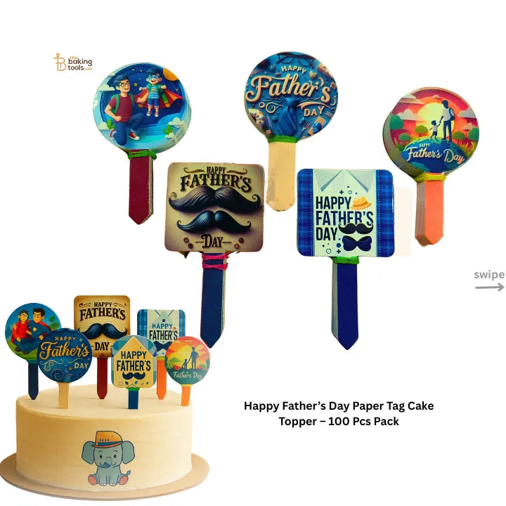 Happy Father’s Day Paper Tag Cake Topper – 100 Pcs Pack (Dad-Themed Designs)