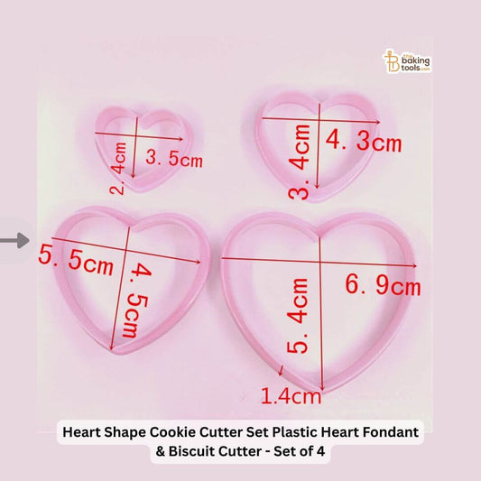 Heart Shape Cookie Cutter Set | Plastic Heart Fondant & Biscuit Cutter | Set of 4 with sizes