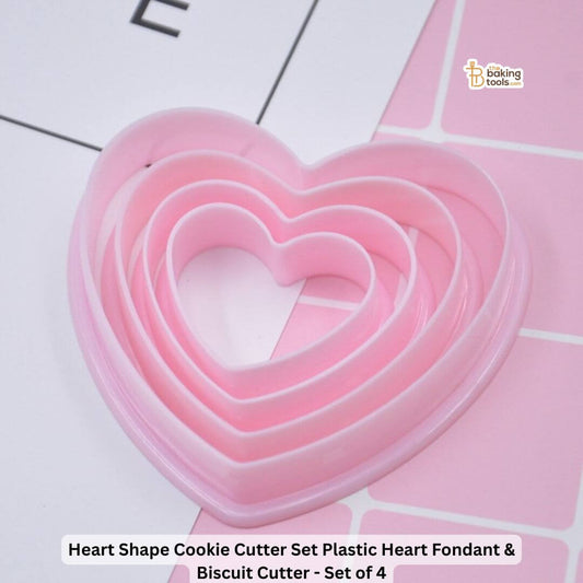 Heart Shape Cookie Cutter Set | Plastic Heart Fondant & Biscuit Cutter | Set of 4