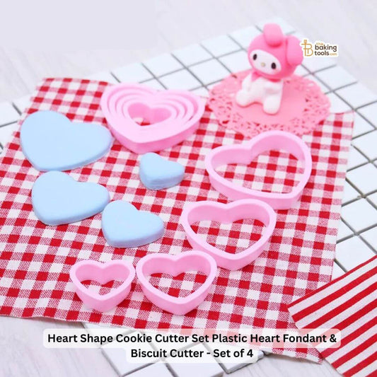 Heart Shape Cookie Cutter Set | Plastic Heart Fondant & Biscuit Cutter | Set of 4