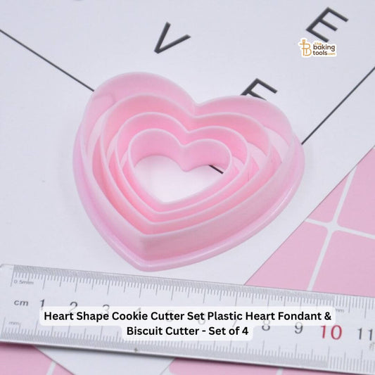 Heart Shape Cookie Cutter Set | Plastic Heart Fondant & Biscuit Cutter | Set of 4