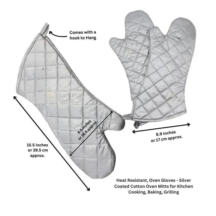 Oven Gloves Silver Coated Cotton Oven Mitts for Kitchen Cooking, Baking, Grilling - thebakingtools.com