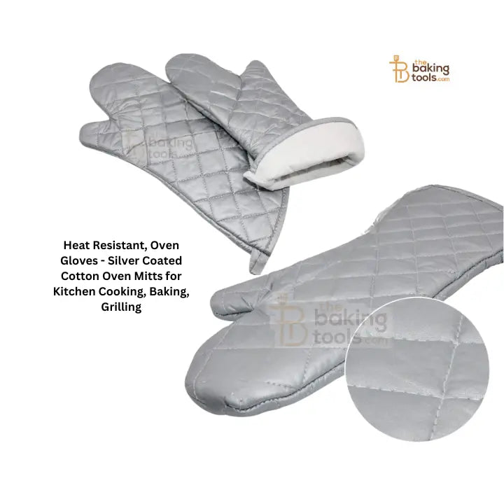 Oven Gloves Silver Coated Cotton Oven Mitts for Kitchen Cooking, Baking, Grilling