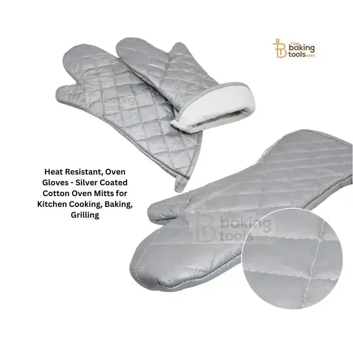 Oven Gloves Silver Coated Cotton Oven Mitts for Kitchen Cooking, Baking, Grilling - thebakingtools.com