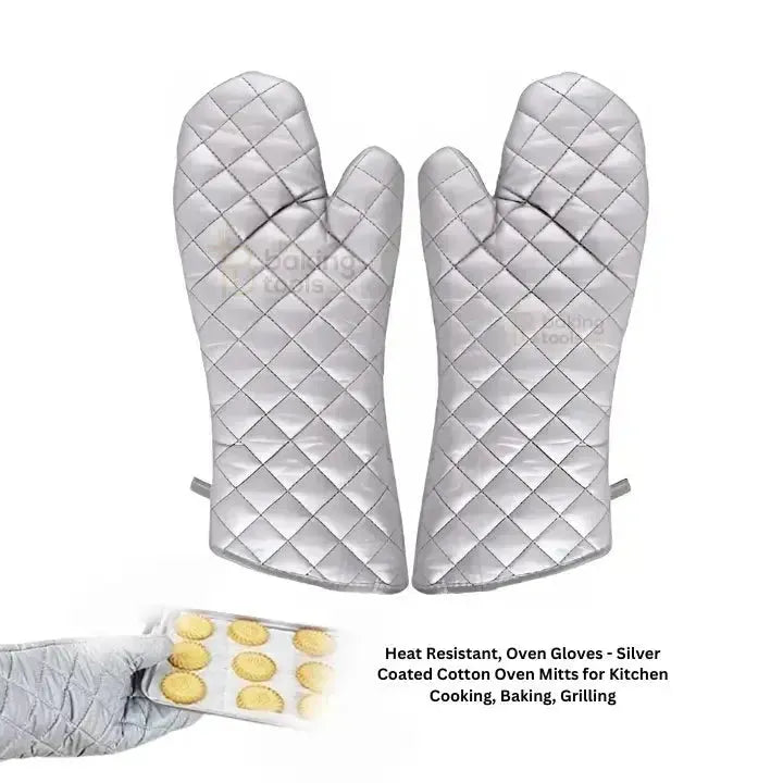 Oven Gloves Silver Coated Cotton Oven Mitts for Kitchen Cooking, Baking, Grilling - thebakingtools.com