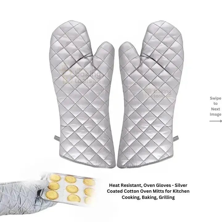 Oven Gloves Silver Coated Cotton Oven Mitts for Kitchen Cooking, Baking, Grilling - thebakingtools.com