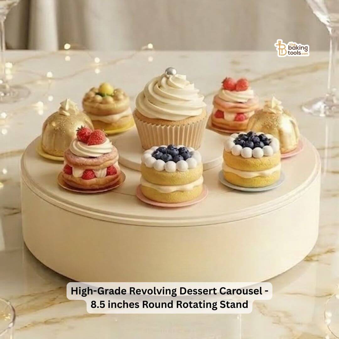 High-Grade Revolving Dessert Carousel - 8.5 inches Round Rotating Stand _ The Baking Tools