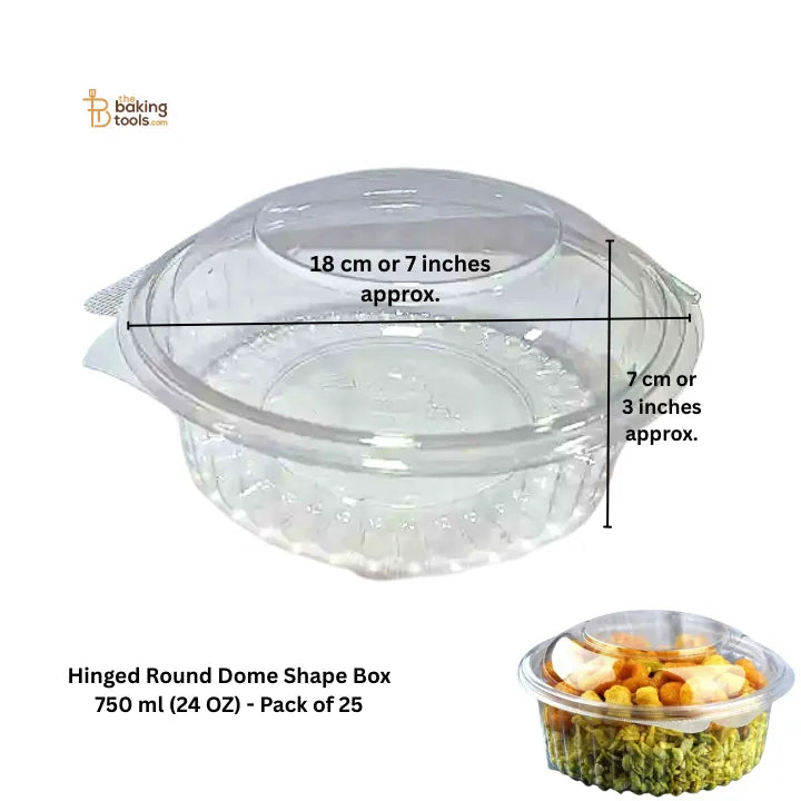 Hinged Round Dome Shape Box 750 ml (24 OZ) - Pack of 25 - thebakingtools.com