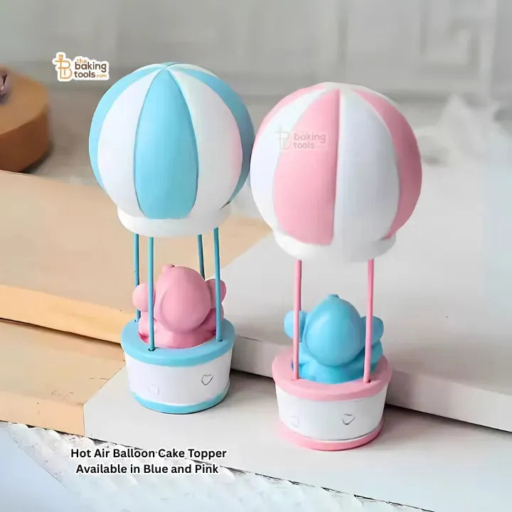 Pink Hot Air Balloon Ceramic Cake Topper with Blue Elephant – Baby Shower & Birthday Decoration