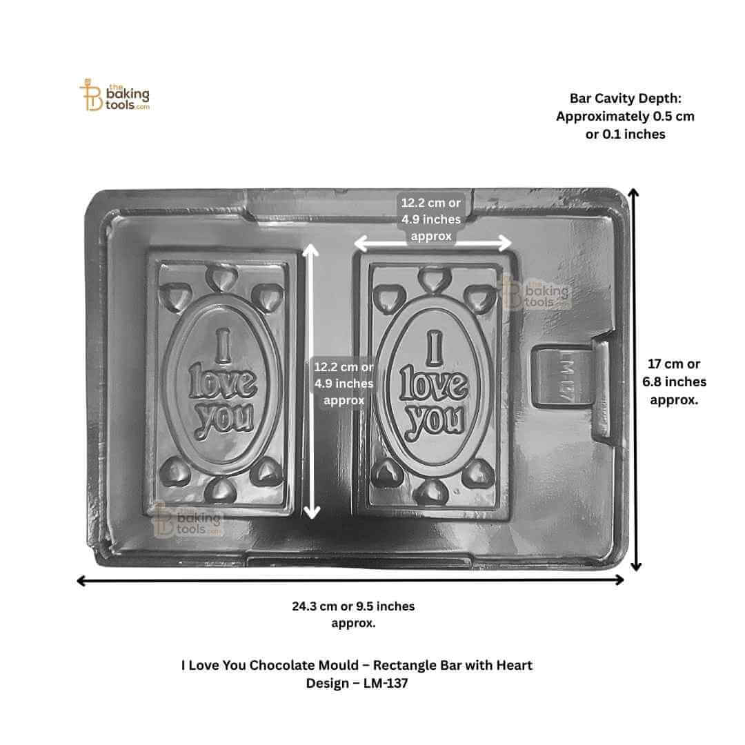 I Love You Chocolate Mould – Rectangle Bar with Heart Design with sizes