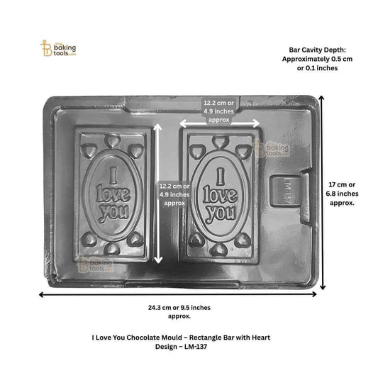 I Love You Chocolate Mould – Rectangle Bar with Heart Design with sizes