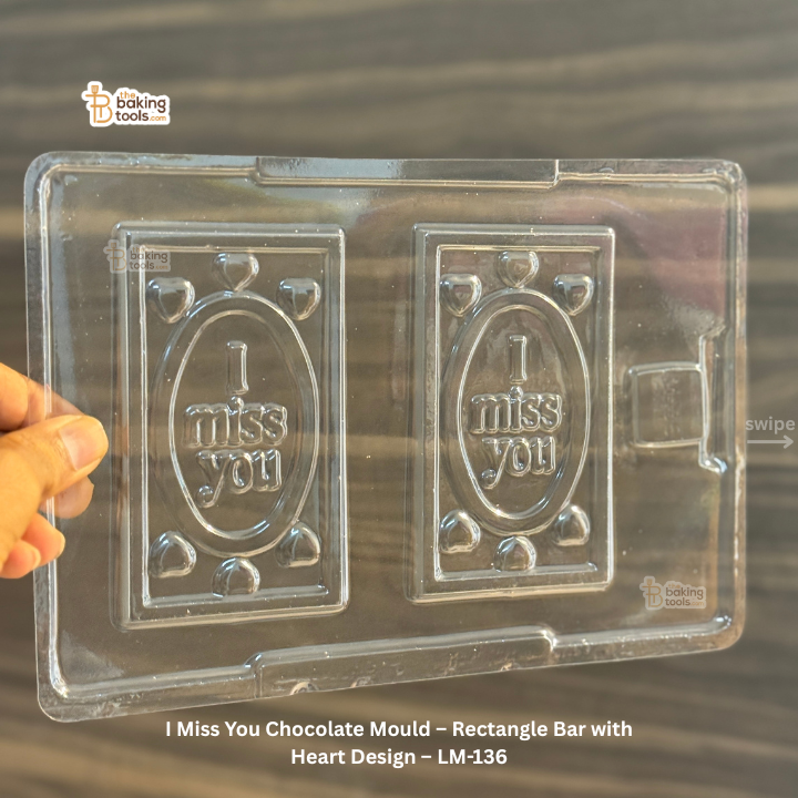 I Miss You Chocolate Mould – Rectangle Bar with Heart Design – LM-136