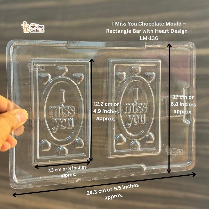 I Miss You Chocolate Mould – Rectangle Bar with Heart Design – LM-136