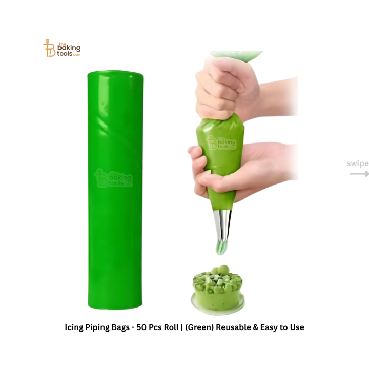 Icing Piping Bags - 50 Pcs Roll (Green) Reusable & Easy to Use_The Baking Tools