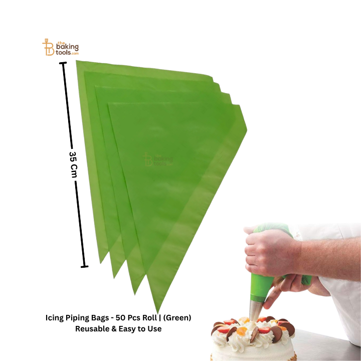 Icing Piping Bags - 50 Pcs Roll (Green) Reusable & Easy to Use_The Baking Tools