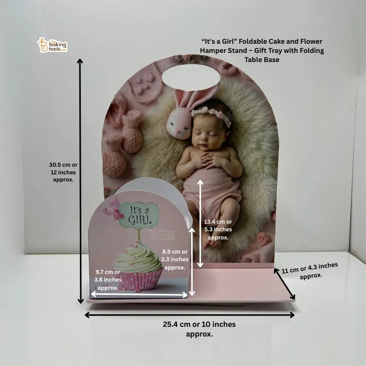 “It's a Girl” Baby Shower Foldable Cake and Flower Hamper Stand – Gift Tray with Folding Table Base