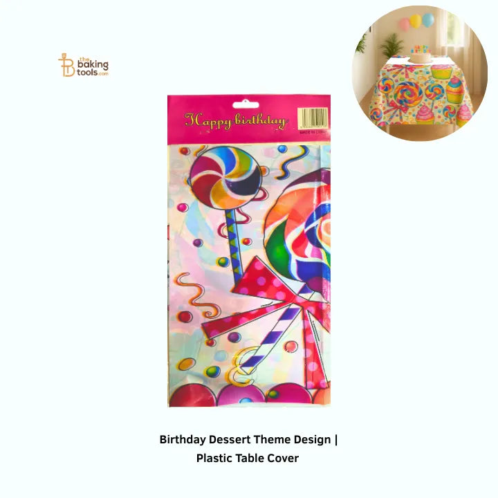 Birthday Dessert Theme Design | Plastic Table Cover – 72 x 43 Inches | Birthday & Party Decor