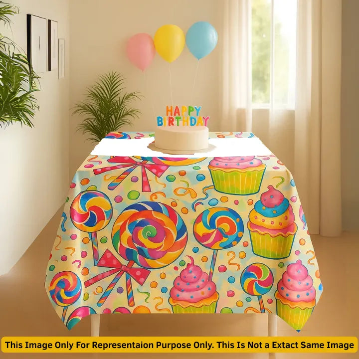 Birthday Dessert Theme Design | Plastic Table Cover – 72 x 43 Inches | Birthday & Party Decor