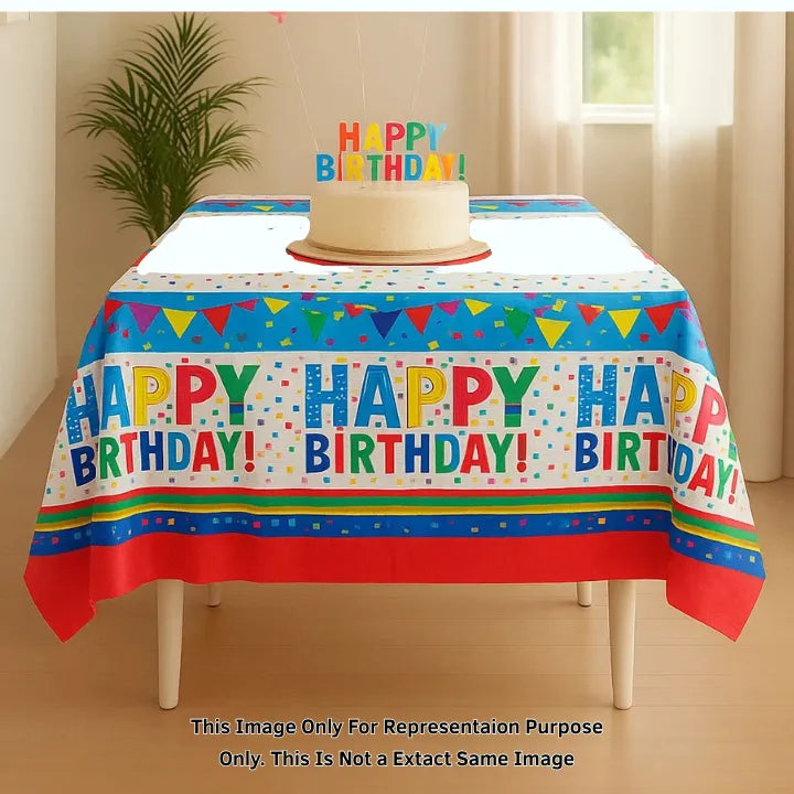Happy Birthday  Theme Design - 003 | Plastic Table Cover – 72 x 43 Inches | Birthday & Party Decor