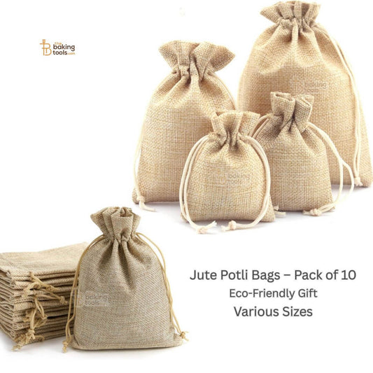Jute Potli Bags – Pack of 10 | Eco-Friendly Gift | Various Sizes