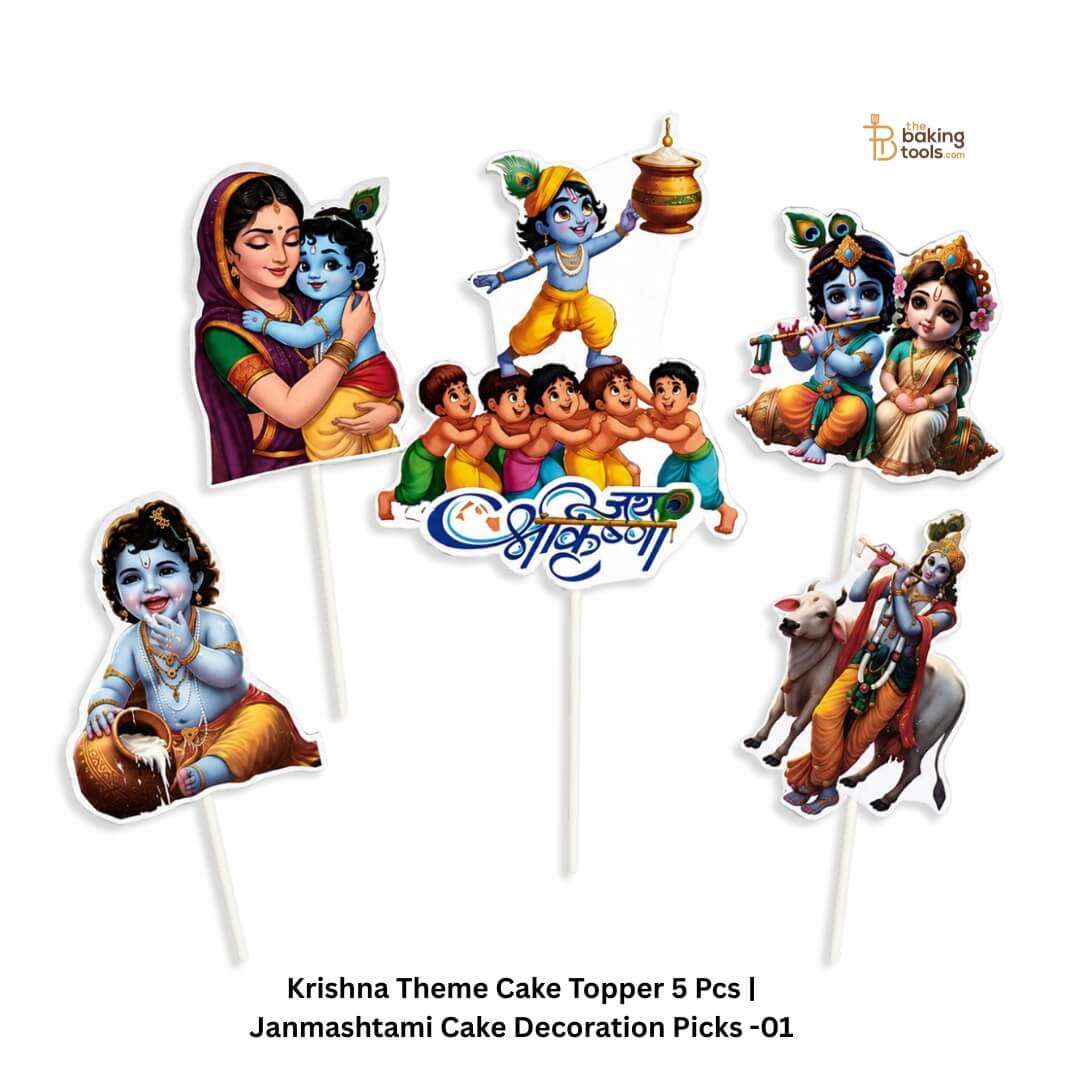 Krishna Theme Cake Topper 5 Pcs | Janmashtami Cake Decoration Picks -01 _the baking tools