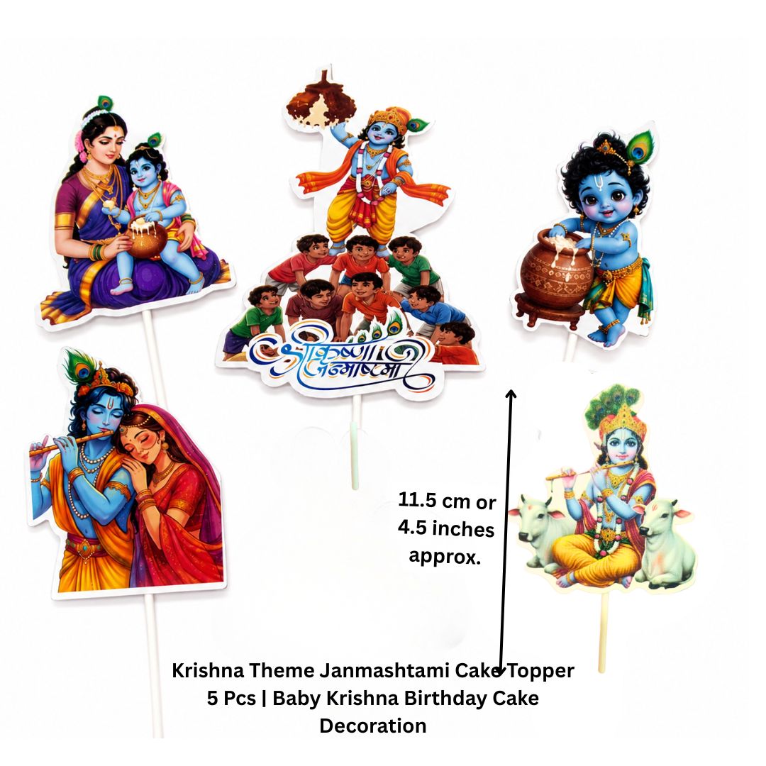 Krishna Theme Janmashtami Cake Topper 5 Pcs | Baby Krishna Birthday Cake Decoration