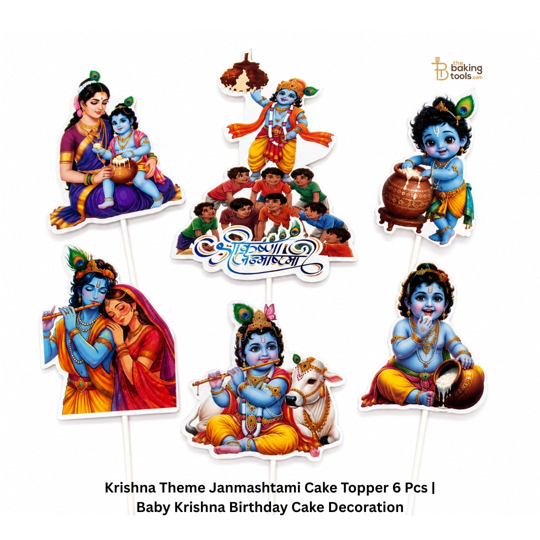 Krishna Theme Janmashtami Cake Topper 6 Pcs | Baby Krishna Birthday Cake Decoration