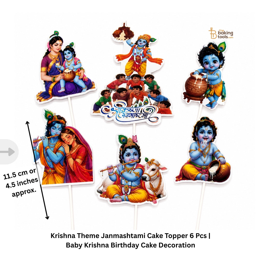 Krishna Theme Janmashtami Cake Topper 6 Pcs | Baby Krishna Birthday Cake Decoration with dimensions