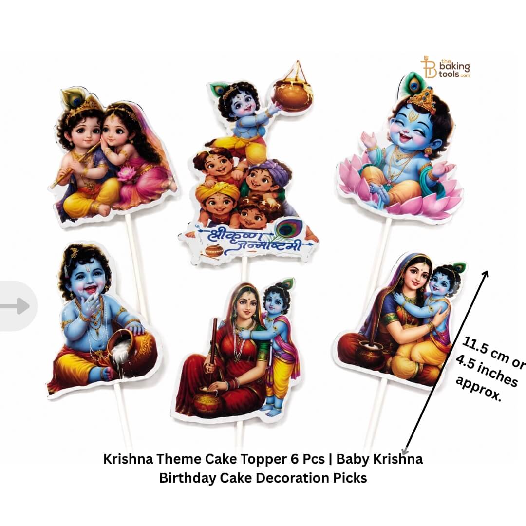 Krishna Theme Cake Topper 6 Pcs | Baby Krishna Birthday Cake Decoration Picks with dimensions topper with dimension