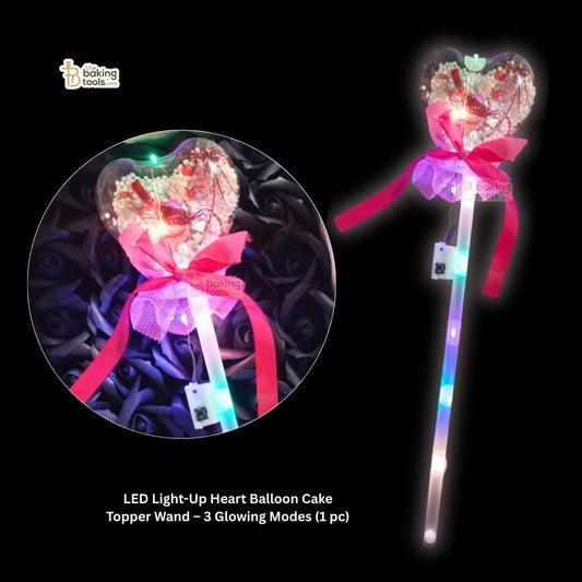 LED Light-Up Heart Balloon Cake Topper Wand – 3 Glowing Modes (1 pc)
