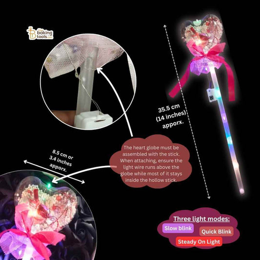 LED Light-Up Heart Balloon Cake Topper Wan with dimensions. It's 35.5 cm (1.4 inches).