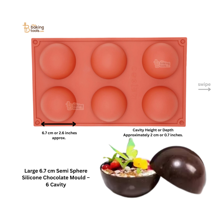 Large 6.7 cm Semi Sphere Silicone Chocolate Mould – 6 Cavity | Half Ball Silicone Mould for Dome Cakes, Desserts, and More