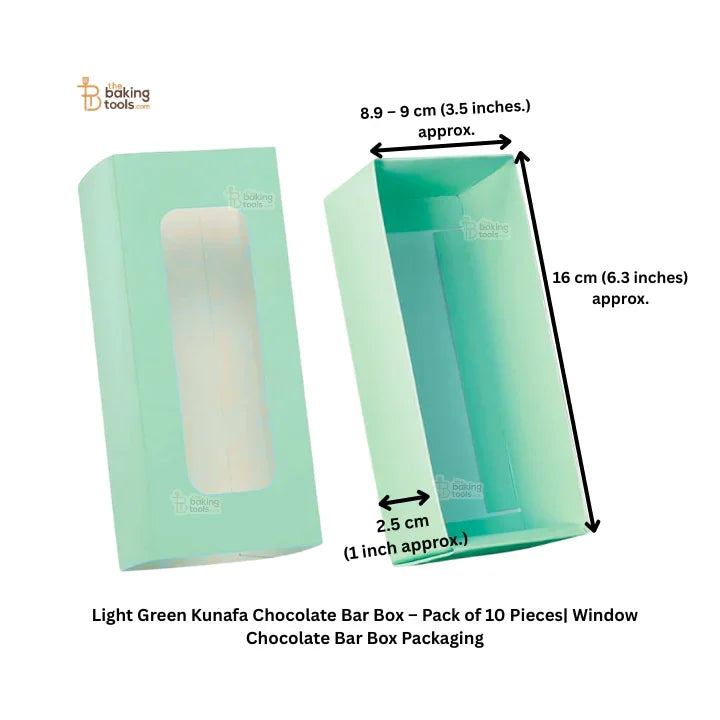 Light Green Kunafa Chocolate Bar Box – Pack of 10 Pcs | Window Chocolate Bar Box Packaging