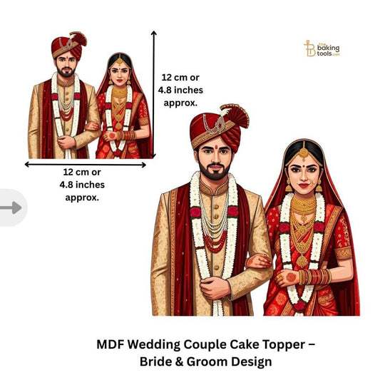 MDF Wedding Traditional Couple Cake Topper – Bride & Groom Design  dimensions of the Topper 
