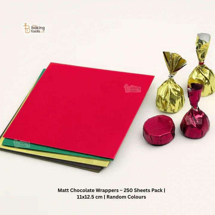 Matt Chocolate Wrappers – 250 Sheets Pack | 11x12.5 cm | Random Colours