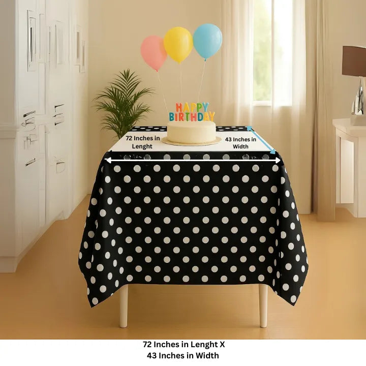 Black Polka Dot Plastic Table Cover – 72 x 43 Inches | Birthday & Party Decor