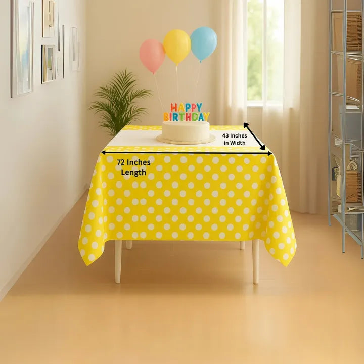 Yellow Polka Dot Plastic Table Cover – 72 x 43 Inches | Birthday & Party Decor