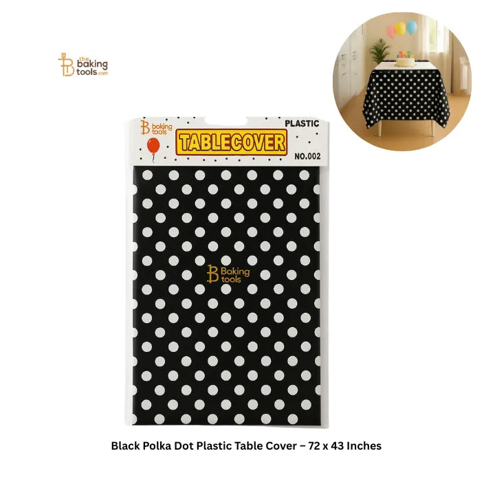 Black Polka Dot Plastic Table Cover – 72 x 43 Inches | Birthday & Party Decor