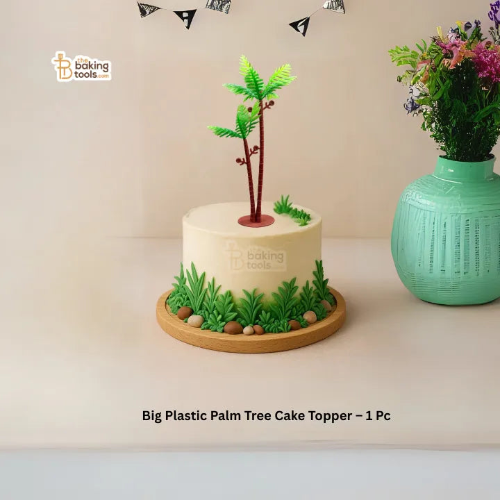 Big Plastic Palm Tree Cake Topper – 1 Pc | Artificial Tree Cake Decoration