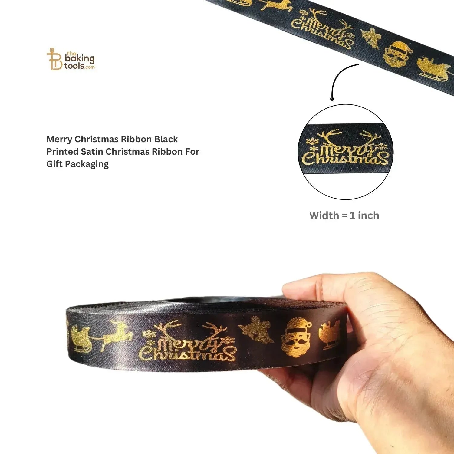 Merry Christmas Ribbon Black Printed Satin Christmas Ribbon For Gift Packaging - thebakingtools.com