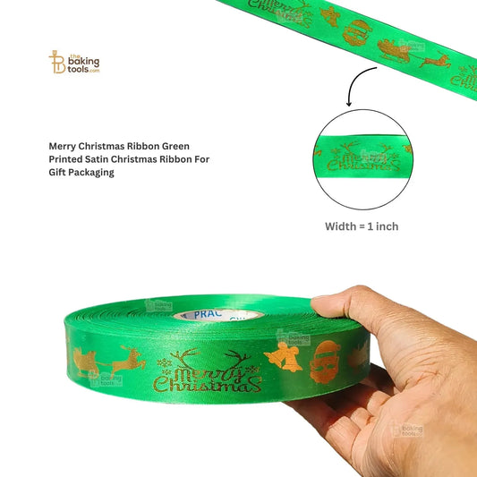 Merry Christmas Ribbon Green Printed Satin Christmas Ribbon For Gift Packaging - thebakingtools.com