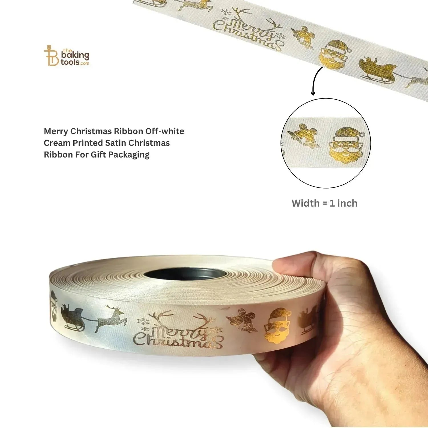 Merry Christmas Ribbon Off-white Cream Printed Satin Christmas Ribbon For Gift Packaging - thebakingtools.com