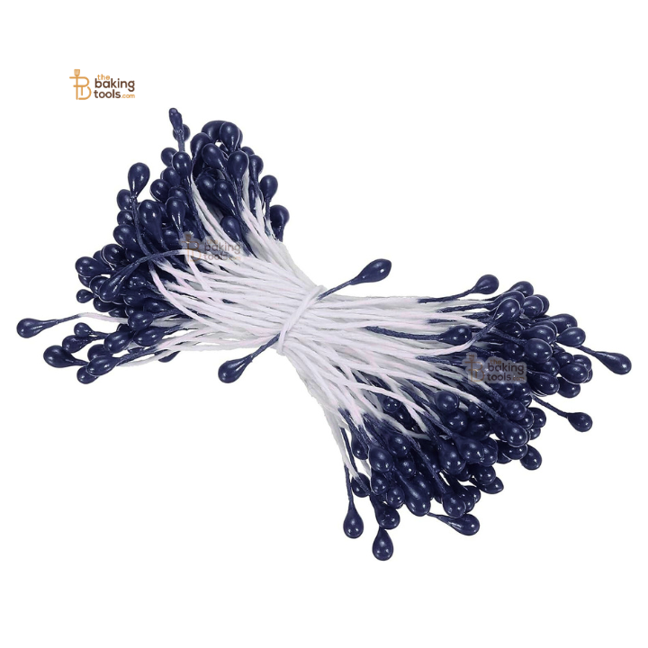 Bundled white and blue pollen stamen tips on a white background