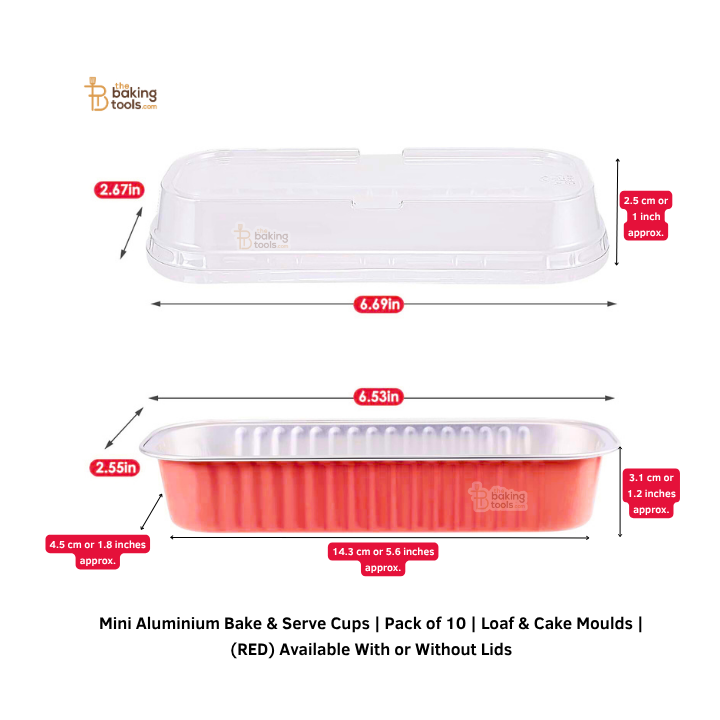Mini Aluminium Bake & Serve Cups | Pack of 10 | Loaf & Cake Moulds | (RED) Available With or Without Lids