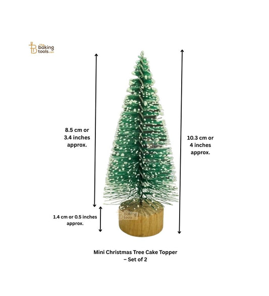 Mini Christmas tree cake topper with dimensions on a white background